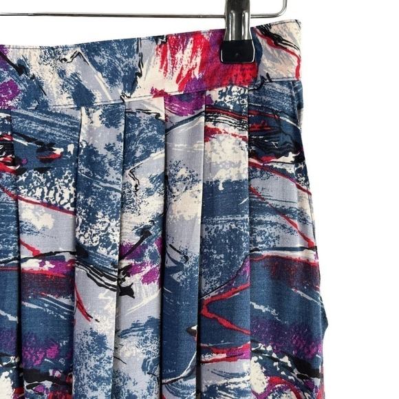 Vintage 80s Selections Manor House Abstract Print Pleated Midi Skirt Blue Red, M - Picture 4 of 12